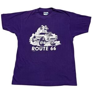 Vintage 80s Route 66 Bulldog Hot Rod Tee Shirt Single Stitch Purple Rat Fink L
